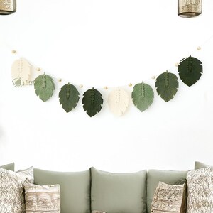 Monstera Macrame bunting leaf garland for boho home decor
