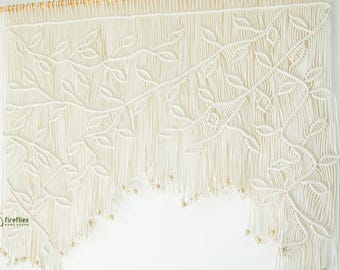 Cremiger Makramee-Küchenvolant, Boho Fenstervorhang, Baumwollseil Art