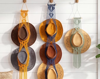 Macrame Wide Brim Hat Hanger, Cotton Cap Holder for Wall Decor, Boho Home Organizer