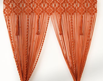 Terracotta Macrame Door Curtain, Boho Geometric Fiber Art Room Divider, Hand-Knotted Tapestry