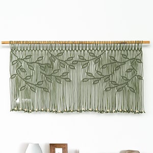 マクラメリーフウィンドウバランス、オリーブグリーンプライバシーカーテン、カスタム幅
