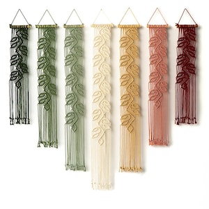 Slim Macrame Wall Hanging: Vertical Leaf Tapestry, Boho Decor