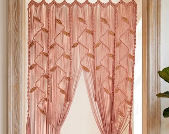 Long Pink Macrame Archway Curtain, Elegant Boho Space Divider, Extra Large Botanical Wall Tapestry