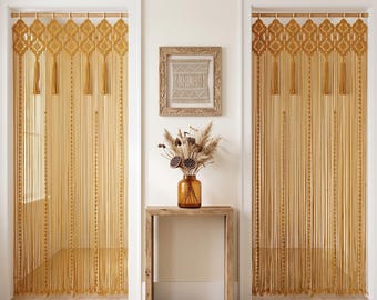 Mustard Yellow Macrame Curtain, Passage Opening Cover, Sliding Glass Door Drape, Boho Room Divider