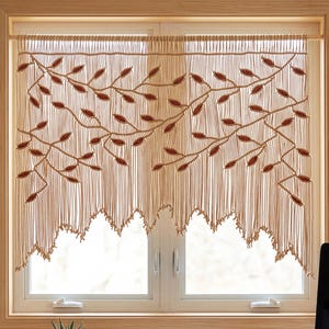 大きなラテ色のマクラメ壁掛け、テラコッタ色の植物柄のつるタペストリー、ボヘミアン風のホームオフィス装飾