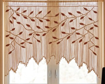Large Latte Macrame Wall Hanging, Terracotta Botanical Vine Tapestry, Boho Home Office Decor