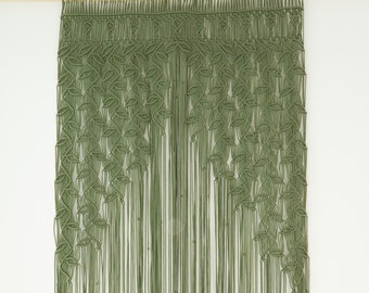 Large Macrame Window Curtain: Olive Green Boho Tapestry