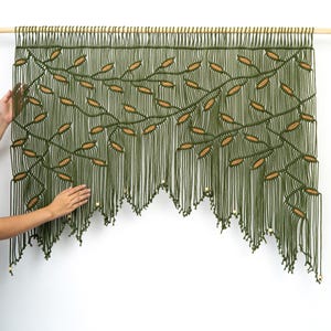 Handgemaakt gordijn macraméblad, boho katoenen volant, raamdecoratie kralen