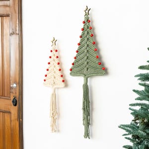 Macrame Christmas Tree Wall Hangings - Mounted Boho Xmas Ornaments and Gifts
