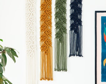 Narrow Macrame Wall Leaves, Farm House Wall Art, Boho Room Decor, Macrame Wall Hanging, Gift for Plant Lover, Decor Minimalist, Moms Gifts