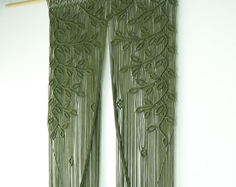 Boho Macrame Door Curtain: Olive Green Textile Wall Art