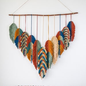 Macrame Leaf Hangings on the Wall, Rustic Handmade Macrame Leaves, Macrame Feather Wall Hangings, Nursery Wall Decor, Boho Home Decor