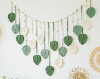 Green Macrame Leaf Garland: Boho Wall Hanging, Nursery Decor