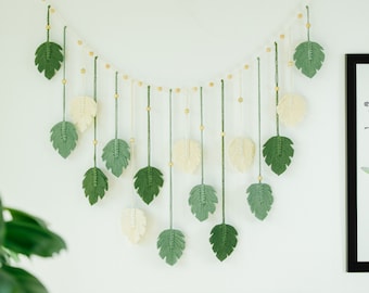 Monstera Macrame Leaf Garland: Boho Nursery Wall Hanging