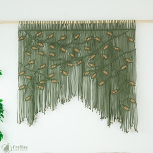 Macrame Headboard Curtain, Macrame Leaf Wall Hanging, Boho Window Treatment, Boho Wall Tapestry, Bedroom Window Curtain, Housewarming Gift