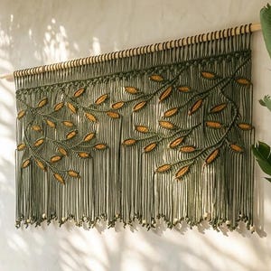 Green Macrame Window Valance, Personalized Two Tone Cotton Curtain, Statement Boho Wall Tapestry
