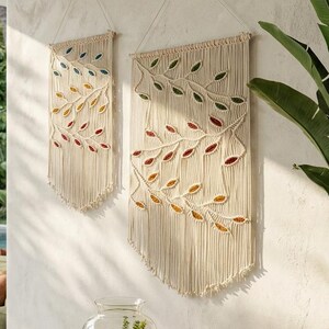 Macrame Leaf Pattern Wall Hanging for Rustic Farmhouse Decor, Exterior Garden Decoration,