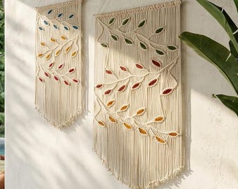 Macrame Leaf Pattern Wall Hanging for Rustic Farmhouse Decor, Exterior Garden Decoration,