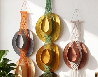 Macrame Hat Holder, Vertical Organizer, Boho Cotton Rope Hat Rack, Wide Brim Fedora Hanger