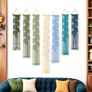 Vertical Leaf Macrame Wall Hanging: Narrow Tapestry Art