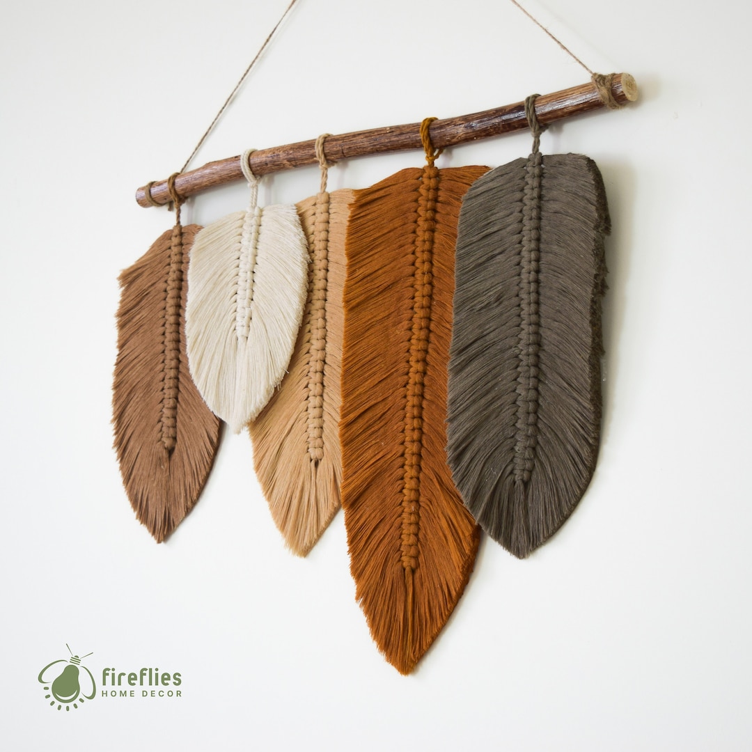 Makramee Feder Wandbehang, Erdfarben Wandkunst, Herbstblatt Wanddekor ...