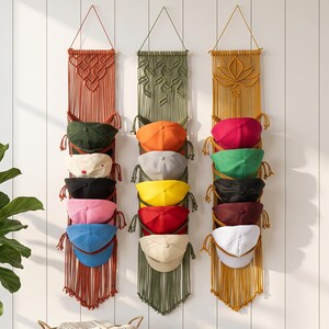 Soporte de macramé para gorras de béisbol, perchero de pared para sombreros, organizador de pared estilo boho.