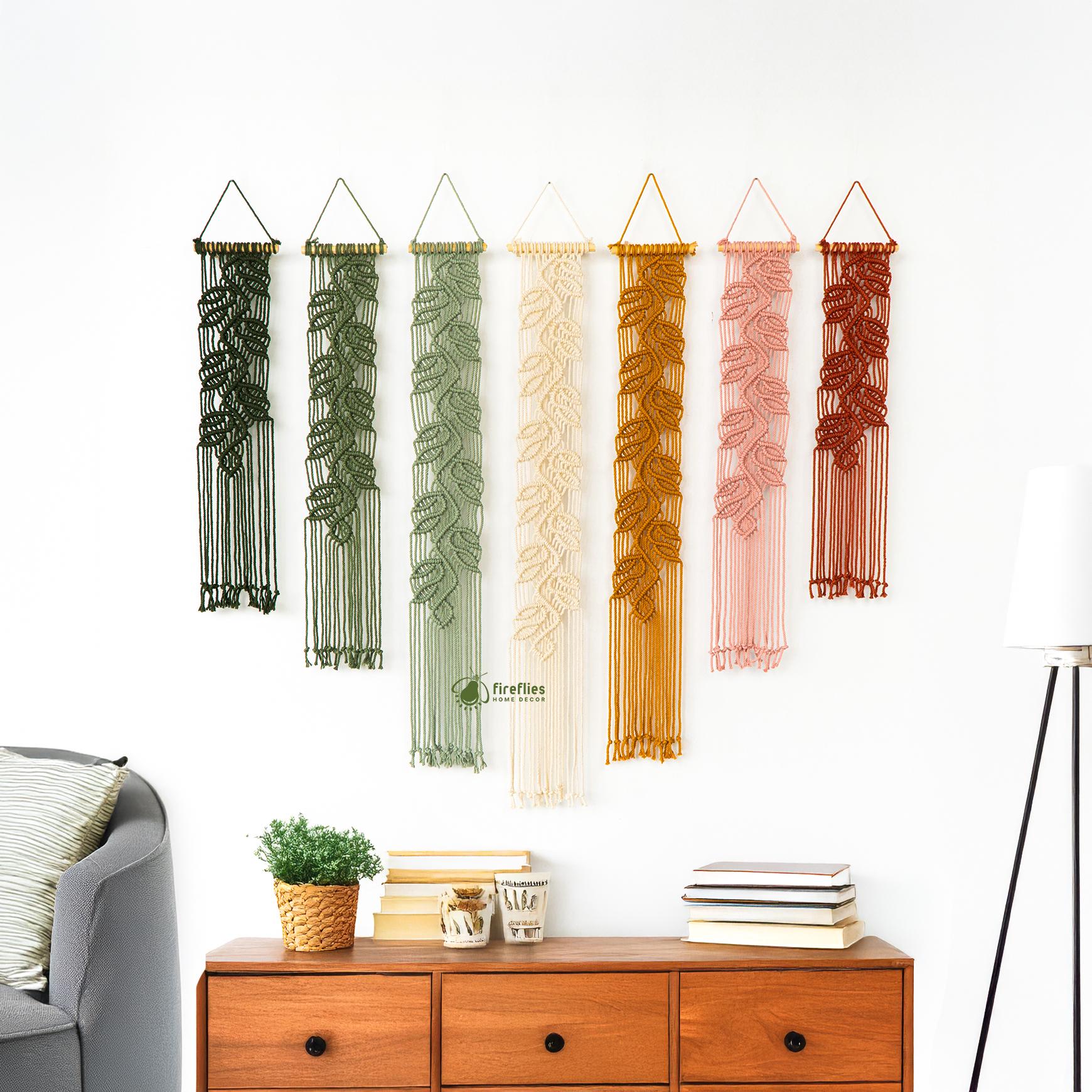 Boho Vertical Macrame Leaf, Slim Macrame Wall Hanging, Long Yarn Macrame, Entry Hallway Decor, Botanical Farmhouse Decor, Plants Lover Gift