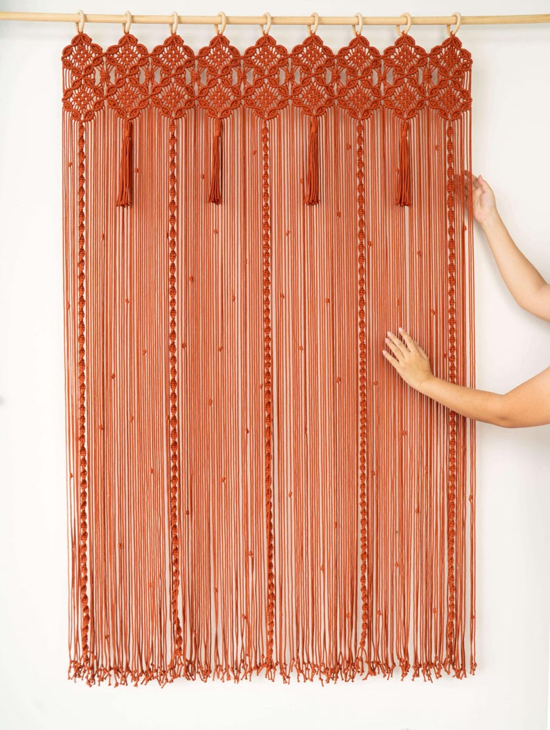 Terracotta Macrame Doorway Curtain, Boho Arch Cover, Geometric Fringe ...
