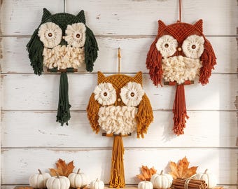 Handmade Owl Macrame Hanging, Boho Rustic Halloween Decor