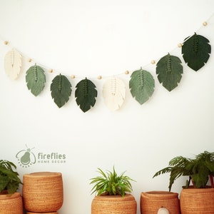 Handmade Macrame Bunting Garland, Macrame Leaf Garland, Wedding Backdrop, Green Garland, Grandchild Gift, Birthday Decoration, Nursery Decor