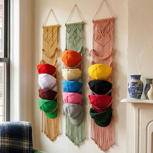 Makramee Hutablage, Boho Baseball Cap Organizer, platzsparende Wanddekoration
