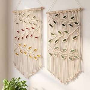 Handcrafted Macrame Leaf Wall Hanging, Tri-Color Cotton Fiber Art Tapestry