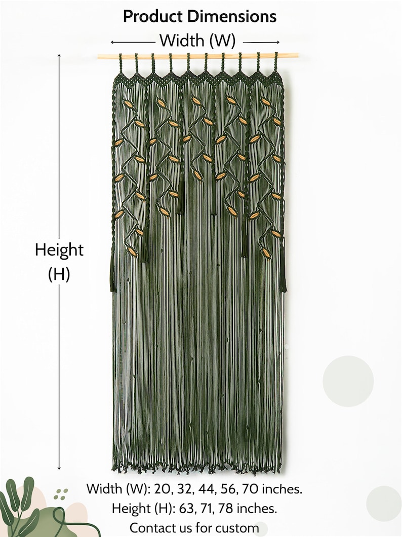 Handcrafted two-tone macrame curtain in earthy forest green and soft latte beige.