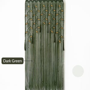 Detail of premium cotton cord knots forming a nature-inspired dark green leaf design.