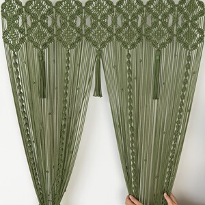 Detailed view of the premium cotton cord texture in a deep olive green room divider.