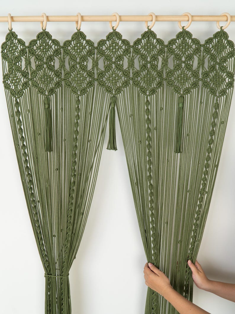 Detailed view of the premium cotton cord texture in a deep olive green room divider.