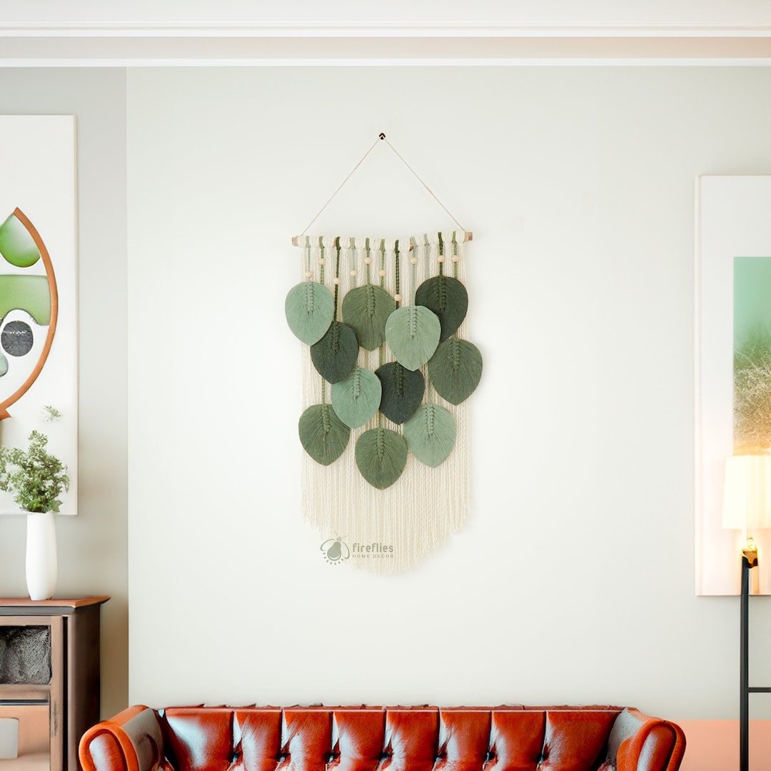 Green Leaf Wall Hanging, Jungle Baby Shower, Minimalist Home Decor, Mid