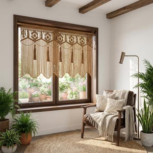 Handmade Macrame Valance, Boho Window Curtain, Customizable Size and Color