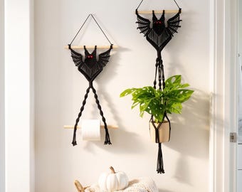 Macrame Bat Plant Hanger, Toilet Paper Holder, Gothic Halloween Decor