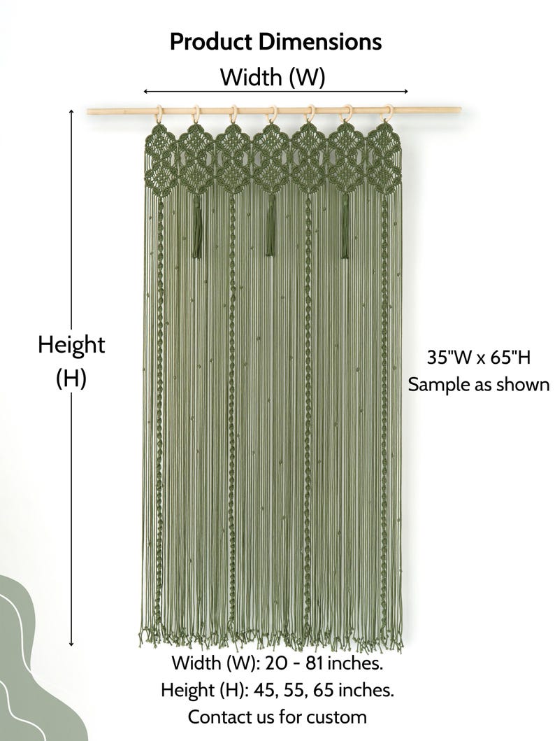 High-quality mossy green fiber art displaying a symmetrical floral weave and long fringe.