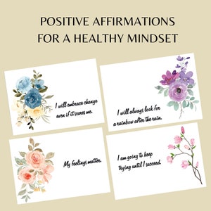 Printable Positive Floral Affirmation Cards for Women and Teen Girls, Mindfulness Cards, Digital Download Encouragement Notes, Flower Cards