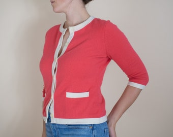 Vintage 90s Cashmere Cardigan (M) - Preppy Pink Cashmere Button Up Sweater by Talbots - 37" B