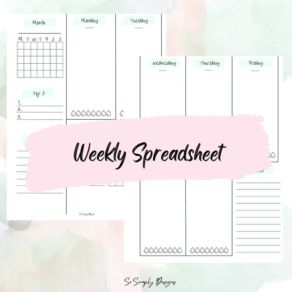 Weekly Spreadsheet, Life Planner, Bullet Journaling, Planner, Minimalistic