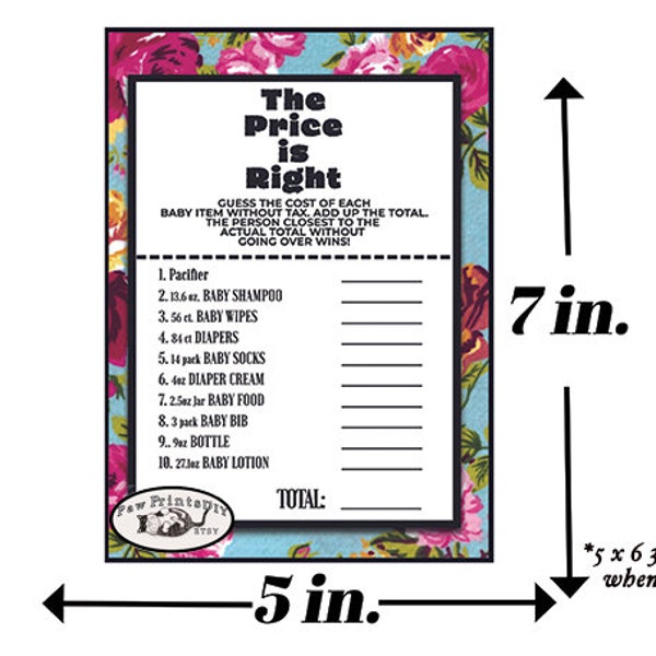 The Price is Right DIY Printable Baby Shower Game Digital Download Vintage Retro Games Baby Shower Activities Fun Roses Blue Pink Genderless