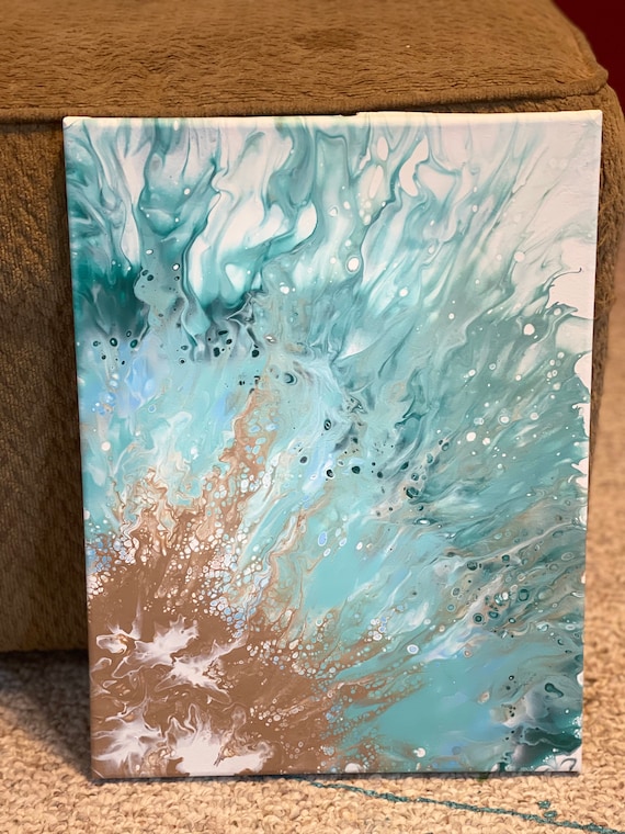 Acrylic Pour Painting, Abstract Art Canvas 11x14 beach Flower 