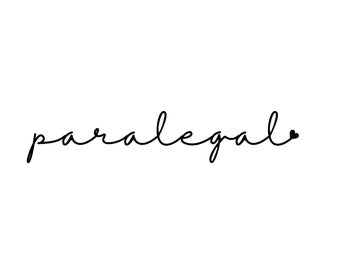 Könnte beinhalten: Schwarzer kursiver Text auf weißem Hintergrund, der "paralegal" mit einem kleinen Herz am Ende zeigt. Das Wort ist in einer fließenden, eleganten Schrift geschrieben, was auf ein professionelles oder dekoratives Design hindeutet.