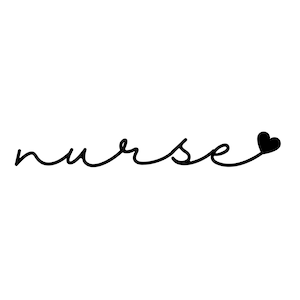 May include: The word "nurse" written in cursive with a small heart at the end.