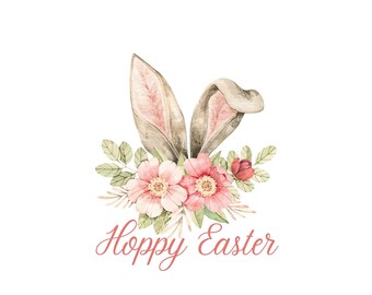 Hoppy Easter ears and flowers PNG JPG SVG, bunny ears, bestseller, popular, cute bunny ears, Hoppy Easter, digital download, cricut, vinyl