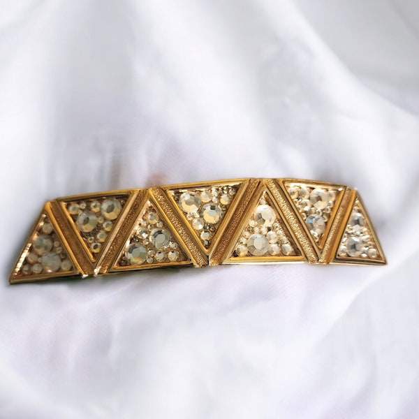 ACCESSOCRAFT NYC Signed Gold Clear Rhinestones Vintage Belt Buckle