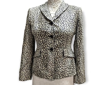 Cheetah Print Faux Leather Trim Kasper And Company ASL Blazer Made In Thailand